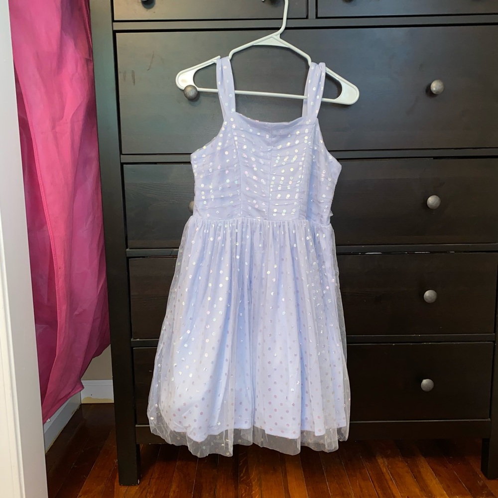 Light Blue Iridescent Dots Dress - Girls size 16.